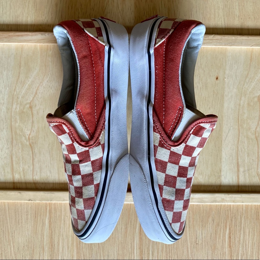 Vans Classic Slip-On red/white checkerboard, minimal wear, clean tread womens 5
